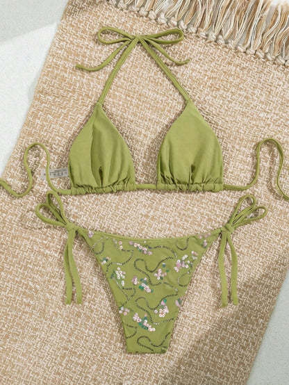 Swim SXY Plus Size 2026 2-Piece Bikini Swimwear,Light Teal,Summer,Beach,Vacation,Holiday,Removable Padded,Triangular Bottoms With Cute Bow Tie,Fashionable