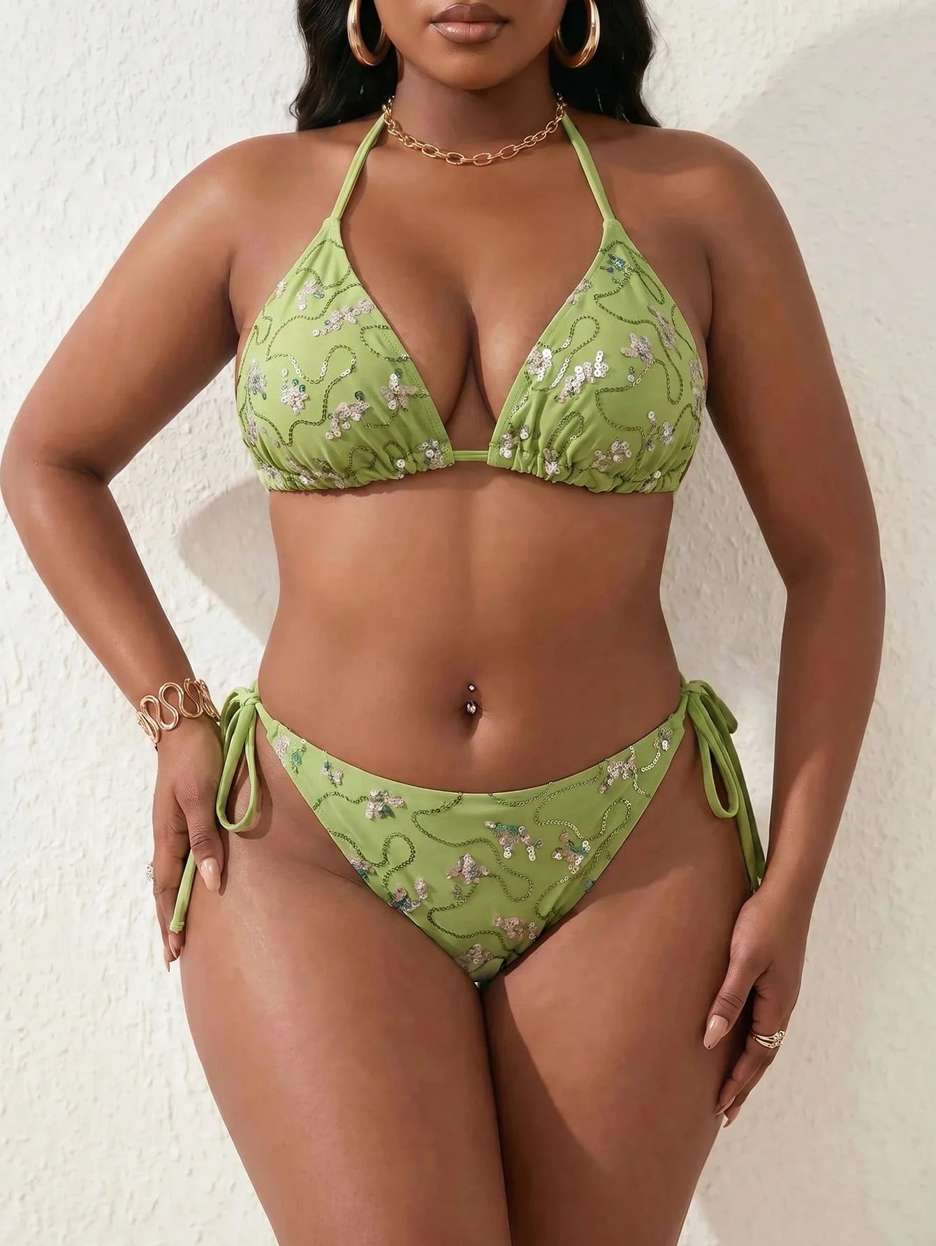 Swim SXY Plus Size 2026 2-Piece Bikini Swimwear,Light Teal,Summer,Beach,Vacation,Holiday,Removable Padded,Triangular Bottoms With Cute Bow Tie,Fashionable