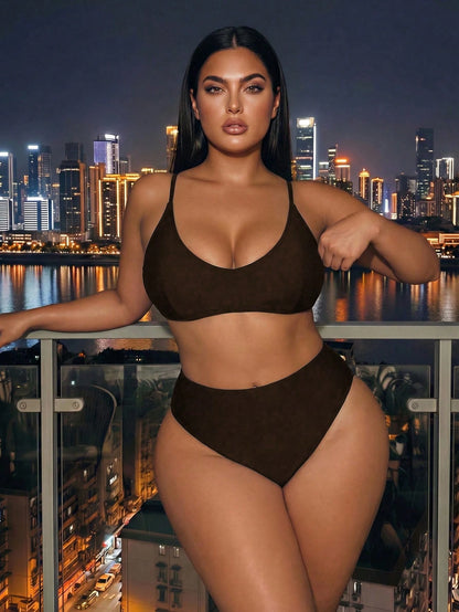 Swim SXY Plus Size Solid Color Criss-Cross Strap Sexy Women's Swimwear Bottoms Separate Swim Pants Summer Beach European And American Brown