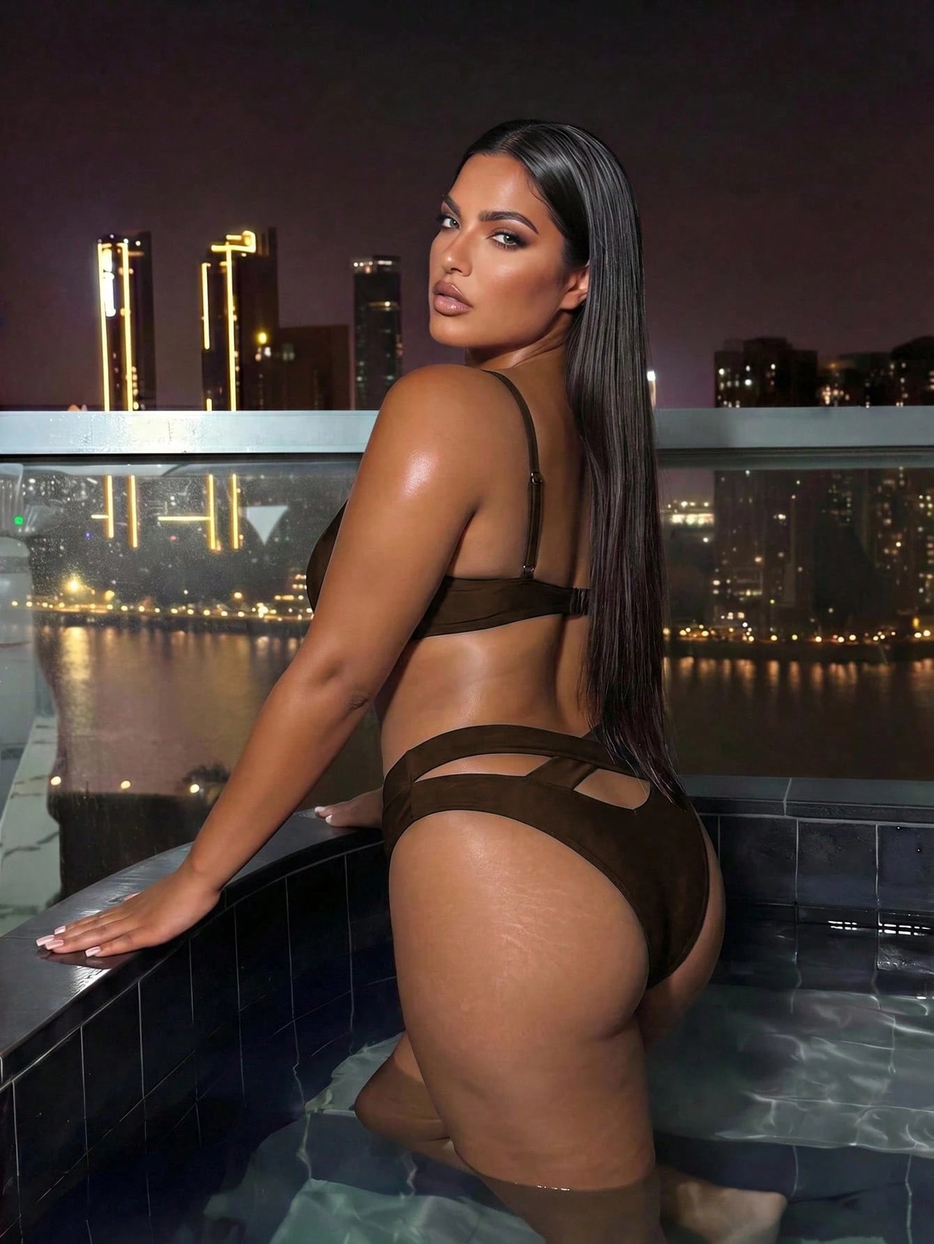 Swim SXY Plus Size Solid Color Criss-Cross Strap Sexy Women's Swimwear Bottoms Separate Swim Pants Summer Beach European And American Brown