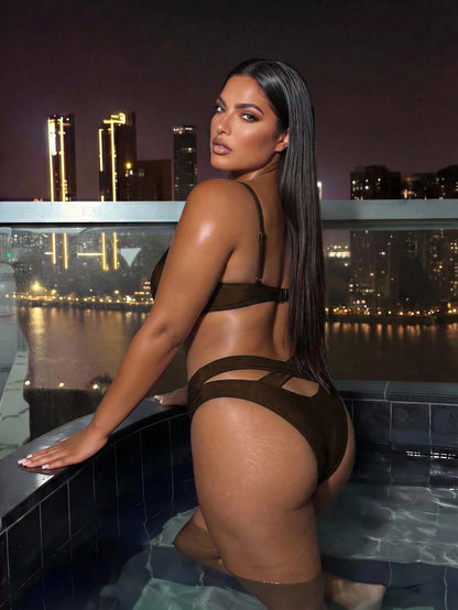 Swim SXY Plus Size Solid Color Criss-Cross Strap Sexy Women's Swimwear Bottoms Separate Swim Pants Summer Beach European And American Brown