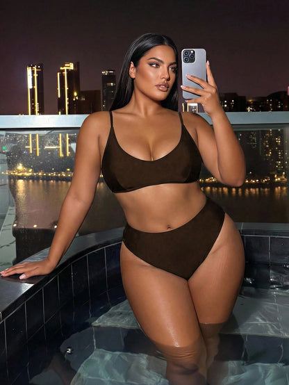 Swim SXY Plus Size Solid Color Criss-Cross Strap Sexy Women's Swimwear Bottoms Separate Swim Pants Summer Beach European And American Brown