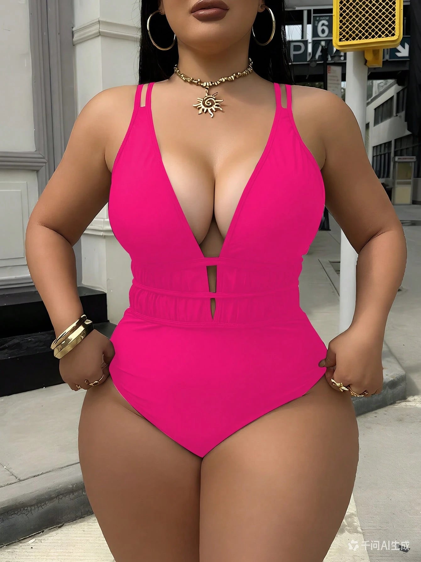 Swim SXY Plus Size Women's Leopard Print Deep V-Neck Sexy Beach Vacation Vacation One-Piece Swimsuit Summer