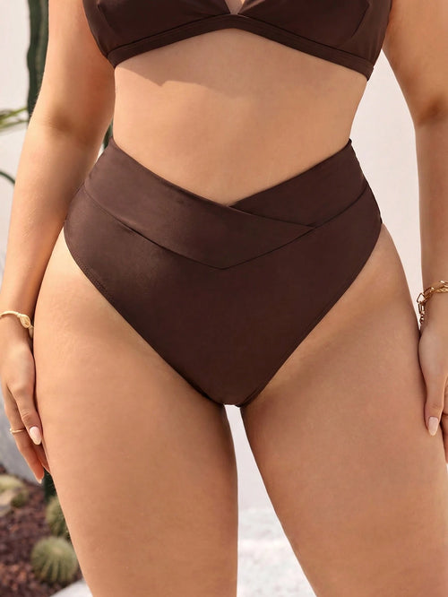 Swim SXY Plus Size Women's Summer Beach Solid Color Asymmetrical Waist Bikini Bottom