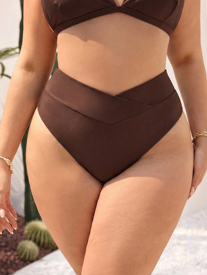 Swim SXY Plus Size Women's Summer Beach Solid Color Asymmetrical Waist Bikini Bottom