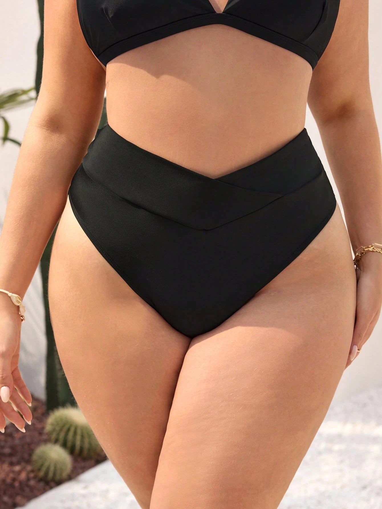Swim SXY Plus Size Women's Summer Beach Solid Color Asymmetrical Waist Bikini Bottom