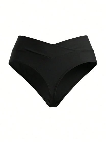 Swim SXY Plus Size Women's Summer Beach Solid Color Asymmetrical Waist Bikini Bottom
