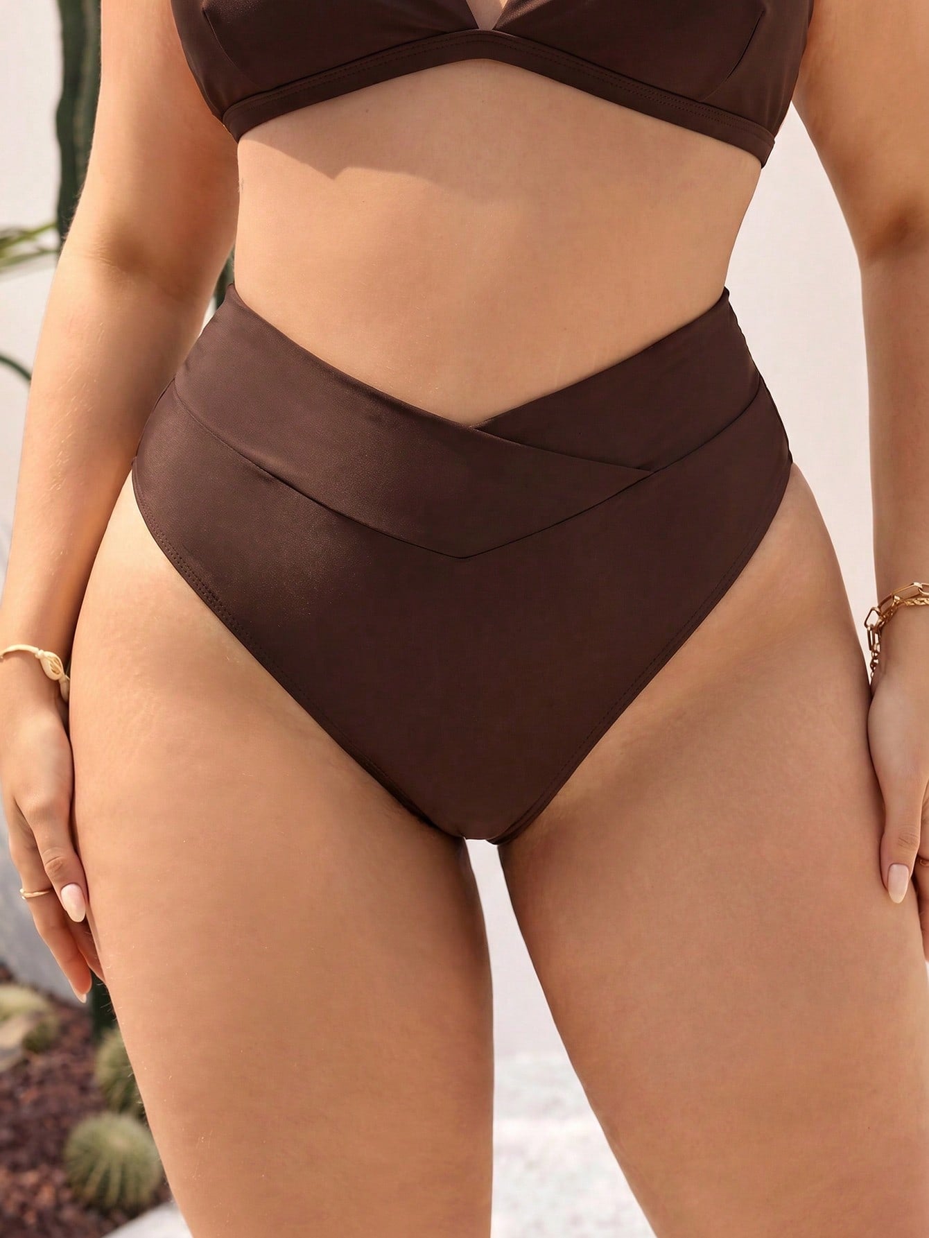 Swim SXY Plus Size Women's Summer Beach Solid Color Asymmetrical Waist Bikini Bottom