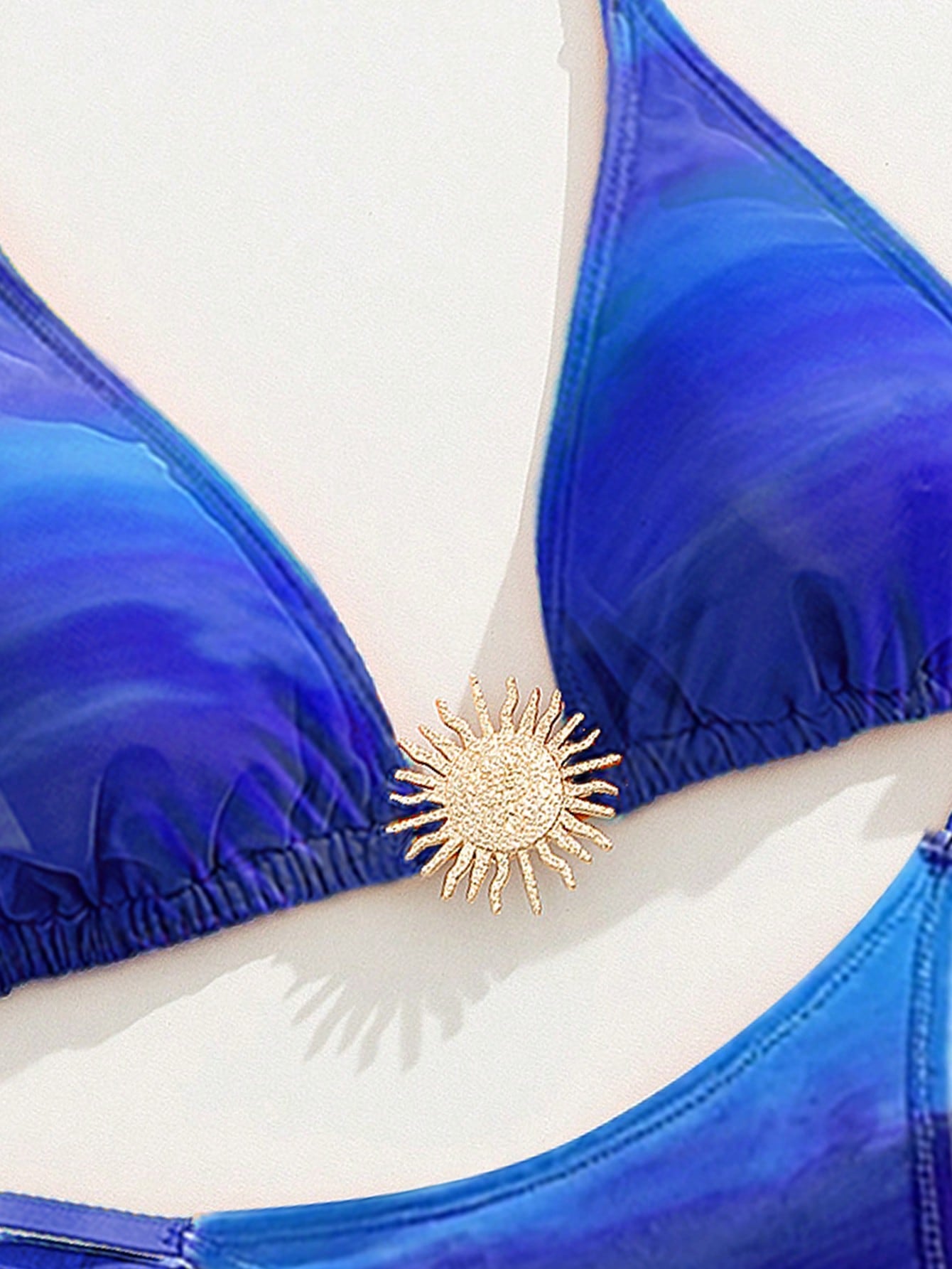 Swim SXY Summer Women Gradient Color Beach Resort Blue Bikini Set With Gold Accessories