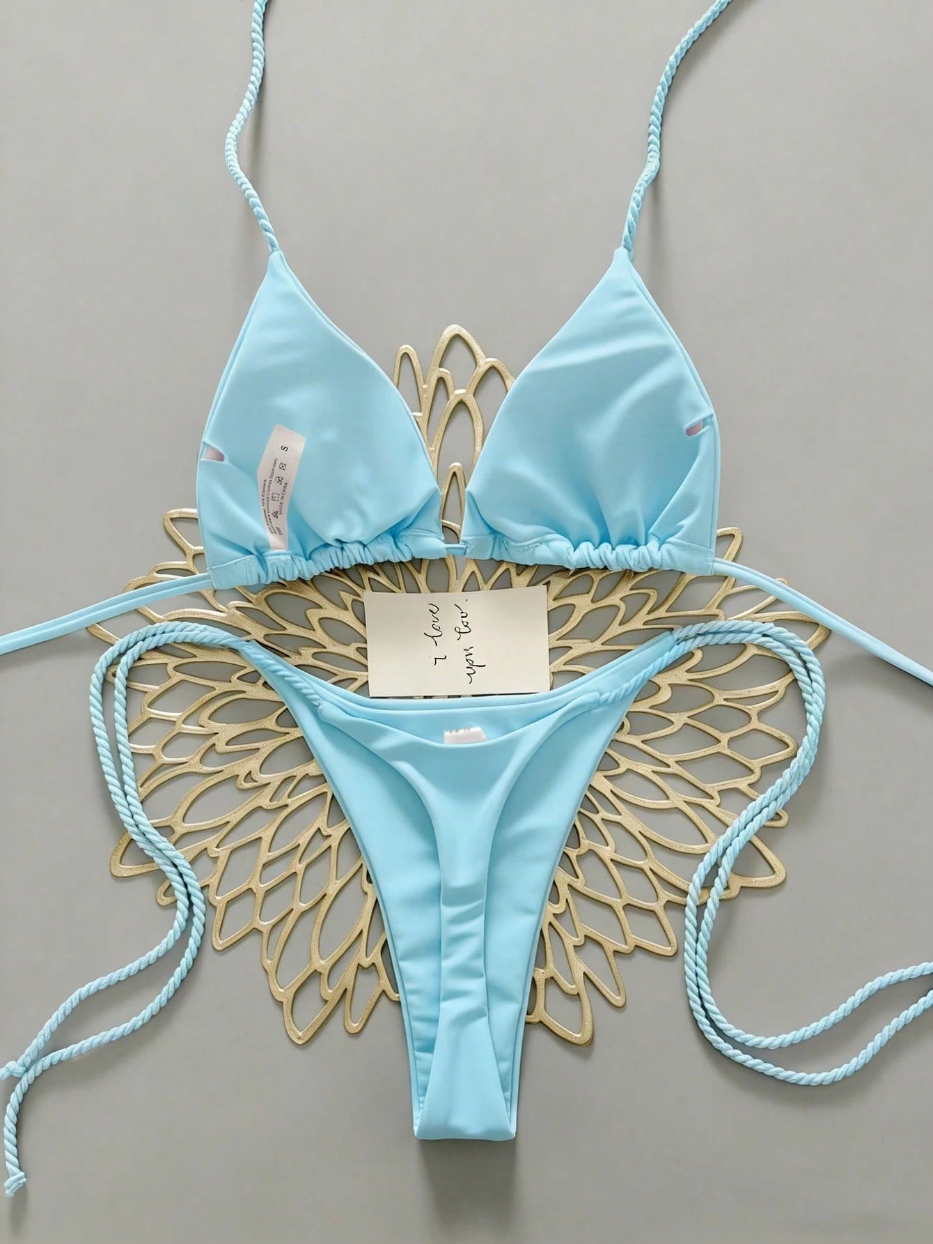 Swim Vcay 2pcs Women Swimwear Set, Mint Green Bikini With Handmade Rope Decor