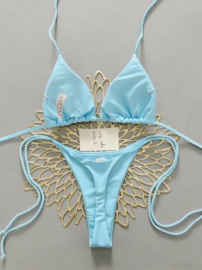 Swim Vcay 2pcs Women Swimwear Set, Mint Green Bikini With Handmade Rope Decor