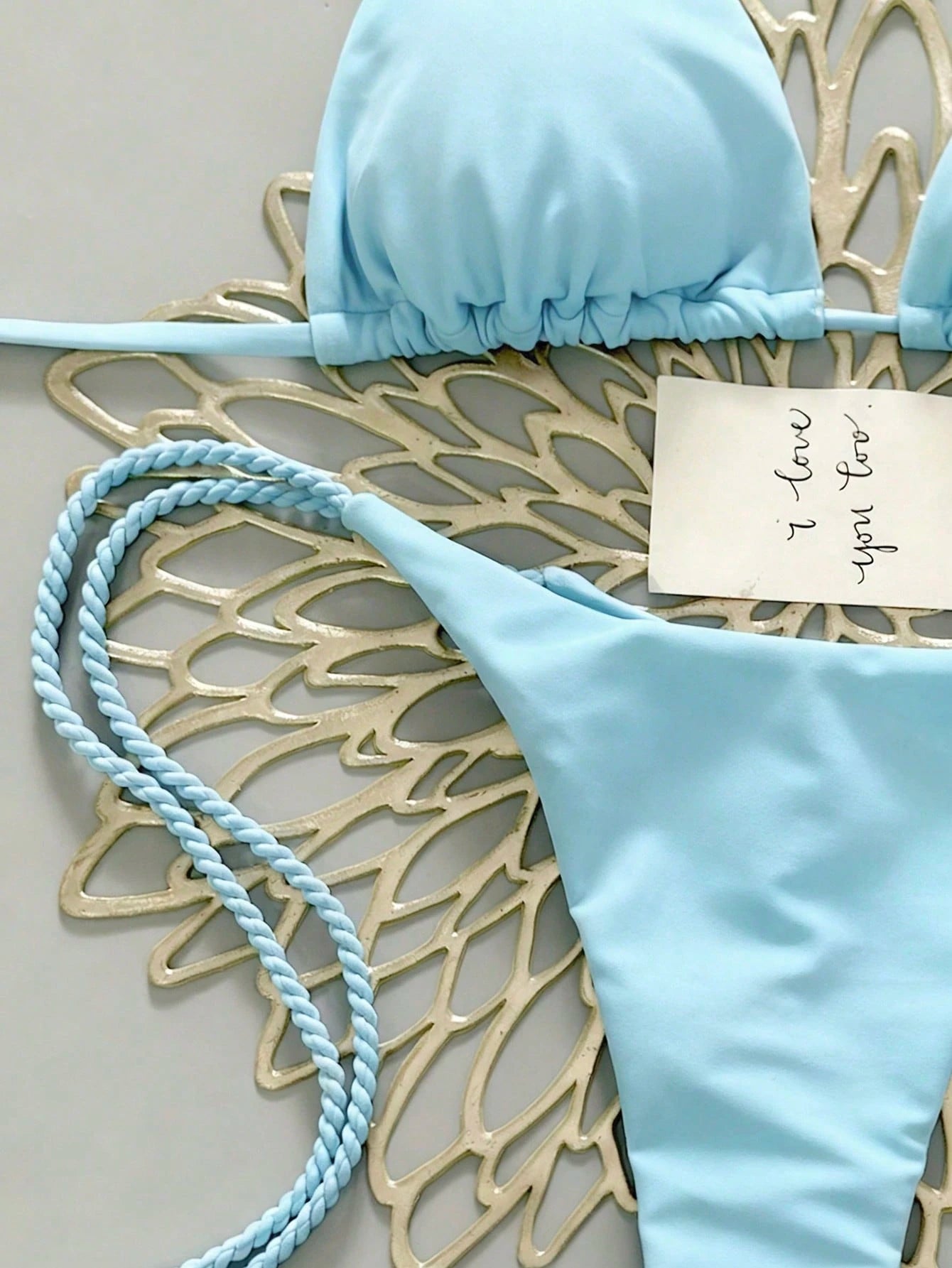Swim Vcay 2pcs Women Swimwear Set, Mint Green Bikini With Handmade Rope Decor