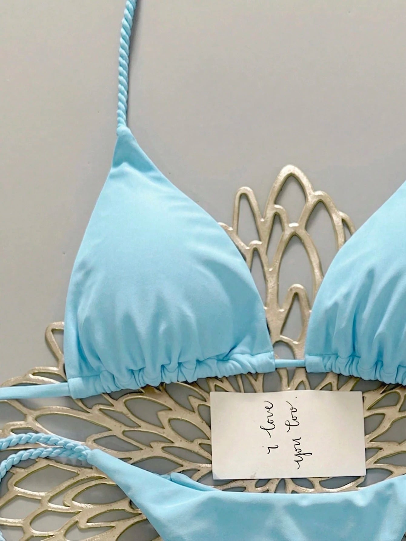 Swim Vcay 2pcs Women Swimwear Set, Mint Green Bikini With Handmade Rope Decor