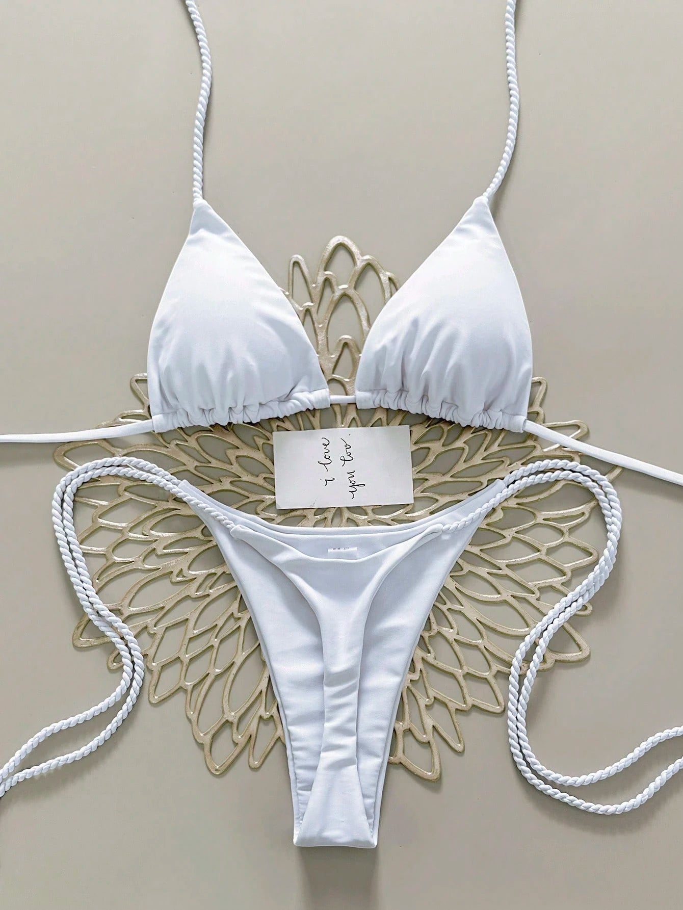 Swim Vcay 2pcs Women Swimwear Set, Mint Green Bikini With Handmade Rope Decor