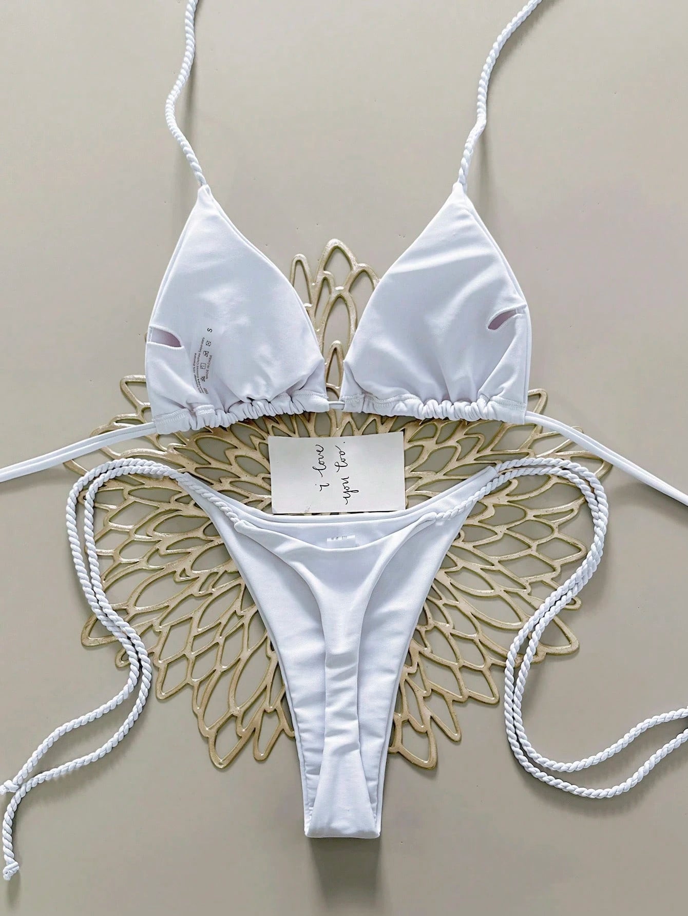Swim Vcay 2pcs Women Swimwear Set, Mint Green Bikini With Handmade Rope Decor