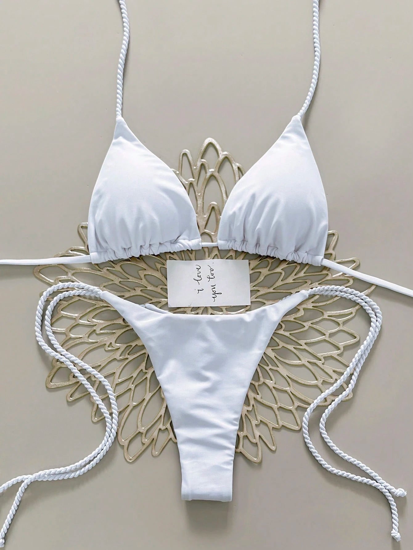Swim Vcay 2pcs Women Swimwear Set, Mint Green Bikini With Handmade Rope Decor