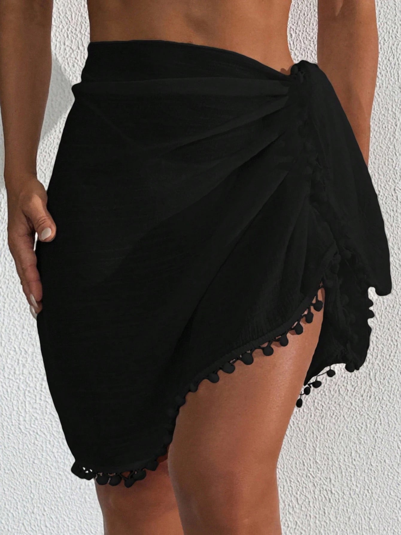 Swim Vcay Beach Vacation: Tassel Pom Pom Boho Style Cover-Up Mini Skirt For Summer