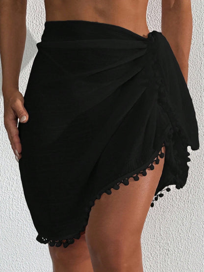 Swim Vcay Beach Vacation: Tassel Pom Pom Boho Style Cover-Up Mini Skirt For Summer