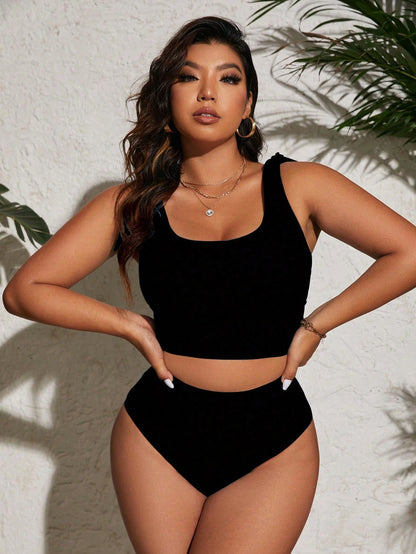 Swim Vcay Plus Size Crop Top Bikini Tank Top And Fitted Bottoms Summer