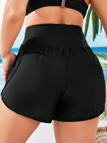 Swim Vcay Plus Size Solid Asymmetrical Waist Shorts Bikini Bottom Summer