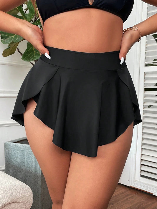 Swim Vcay Plus Size Women Summer Beach Solid Color Bikini Bottom With Ruffled Hem