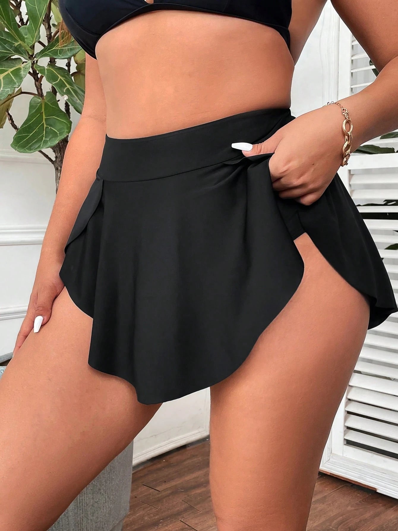 Swim Vcay Plus Size Women Summer Beach Solid Color Bikini Bottom With Ruffled Hem