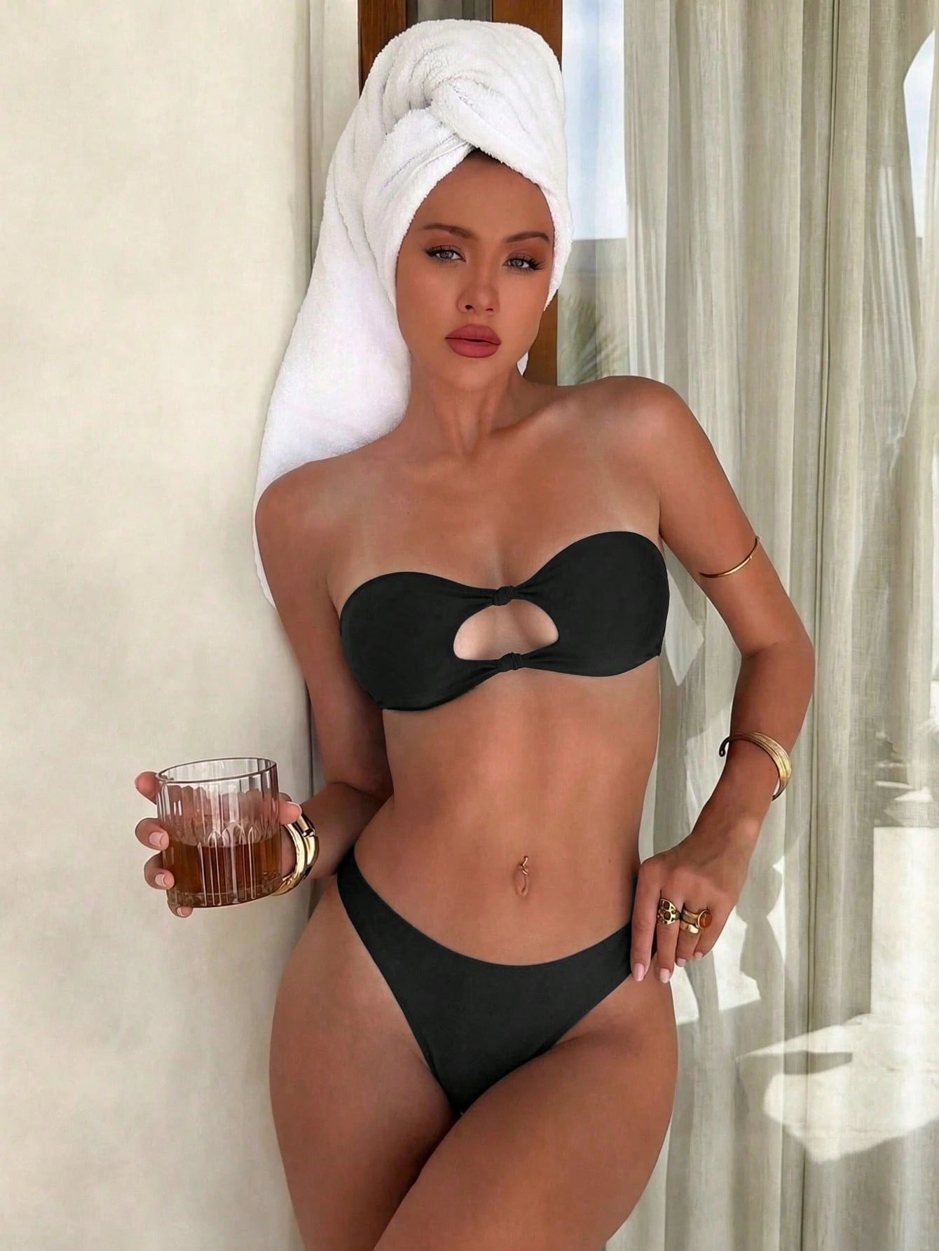 Swim Vcay Solid Color Bikini Swimming Suit For Beach Vacation, Strapless, Wireless For Summer