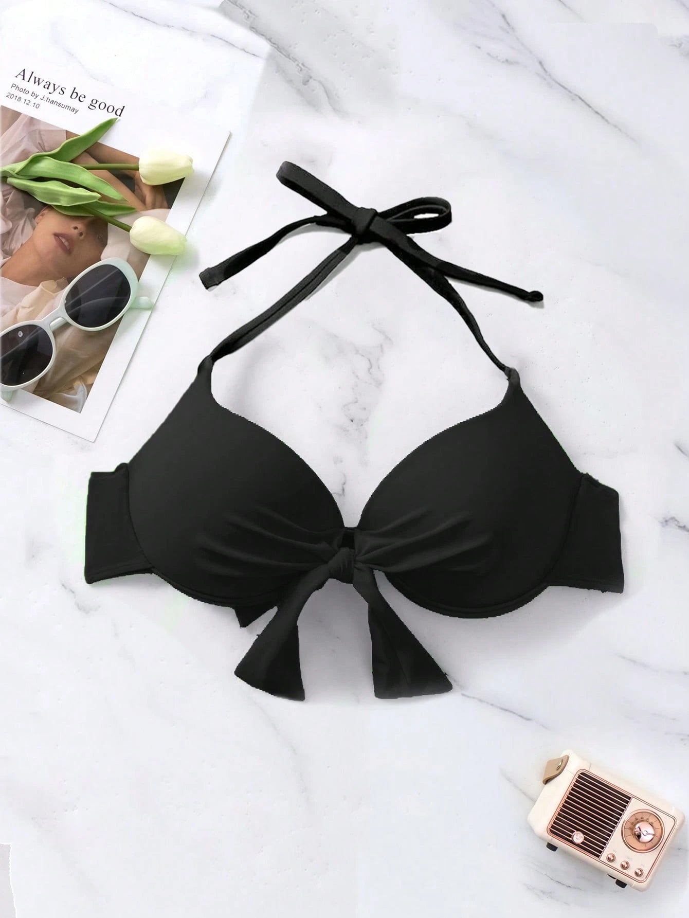 Swim Vcay Summer Beach Push Up Swimwear Top With Knot And Underwire