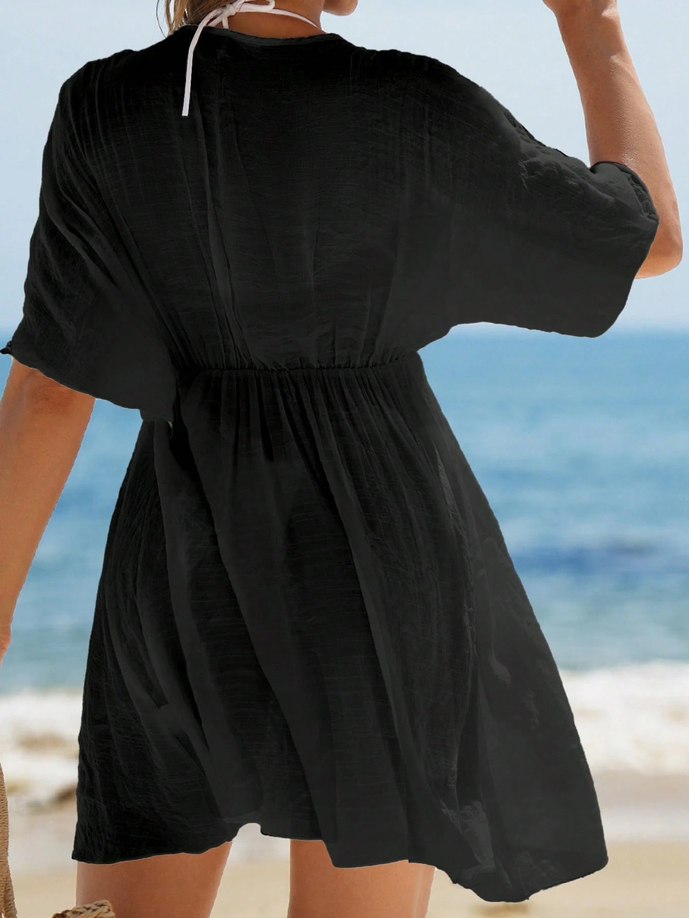 Swim Vcay Summer Outfits For Women Contrast Guipure Lace Cover Up Dress For Summer Beach