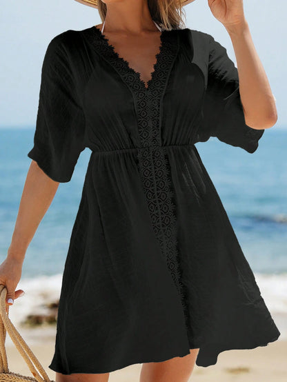 Swim Vcay Summer Outfits For Women Contrast Guipure Lace Cover Up Dress For Summer Beach