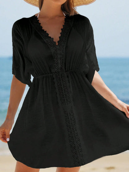 Swim Vcay Summer Outfits For Women Contrast Guipure Lace Cover Up Dress For Summer Beach