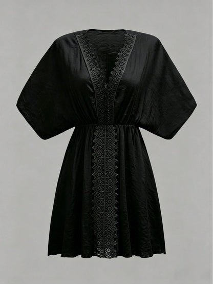 Swim Vcay Summer Outfits For Women Contrast Guipure Lace Cover Up Dress For Summer Beach
