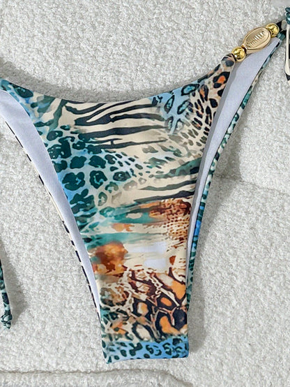 Swim Vcay Women Beach Summer Outfit, Multi-Color Adjustable Strap Wireless Shell Decor Top And Side Tie Bottom Spaghetti Strap Bikini Set, Bathing Suit