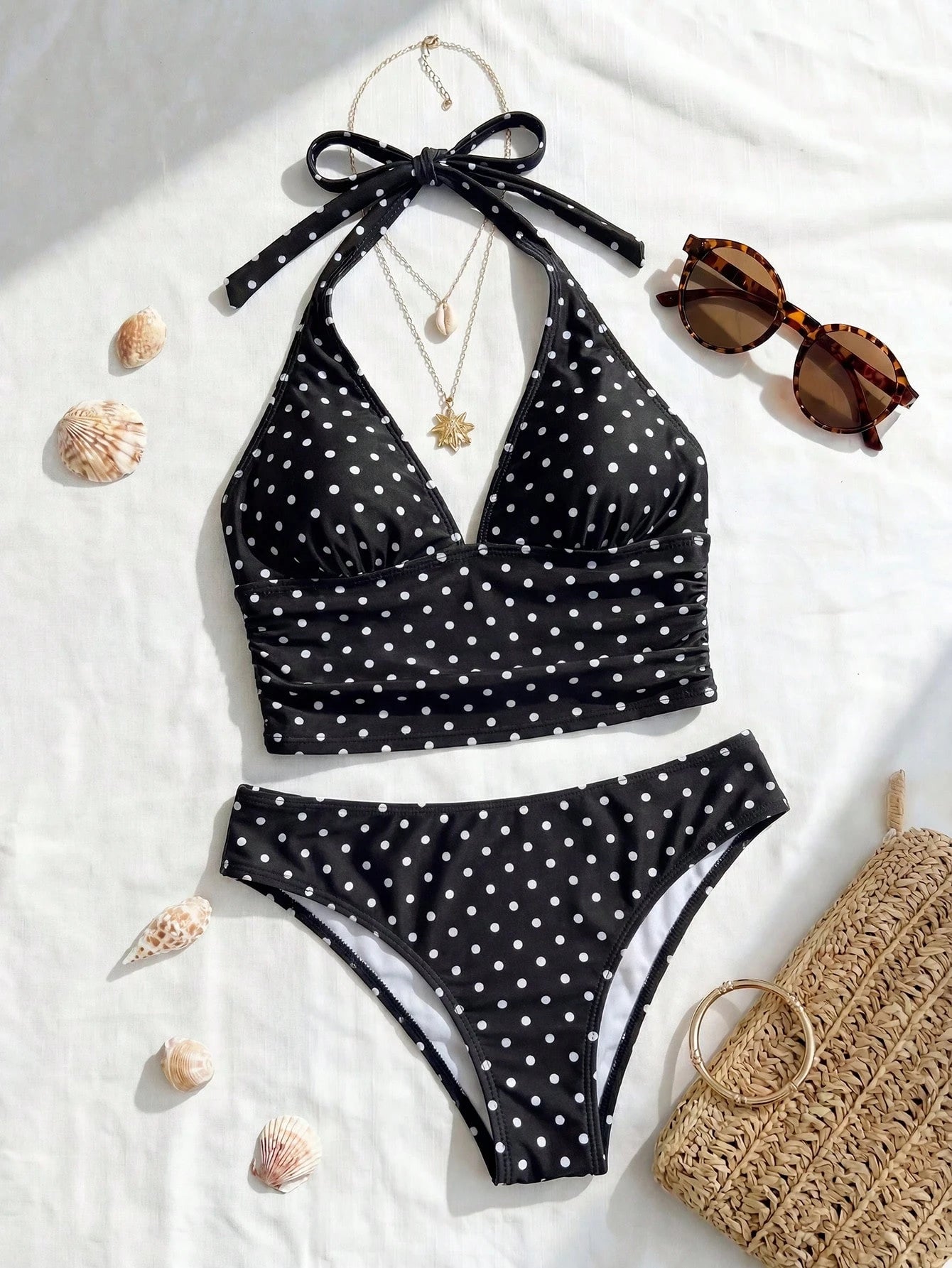Swim Vcay Women's Colorblock Polka Dot Print Camisole Tankini