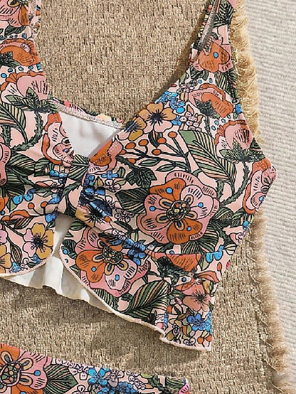 Swim Vcay Women's Summer Beach Holiday Tropical Floral Ruffle Sexy Camisole Bikini Top