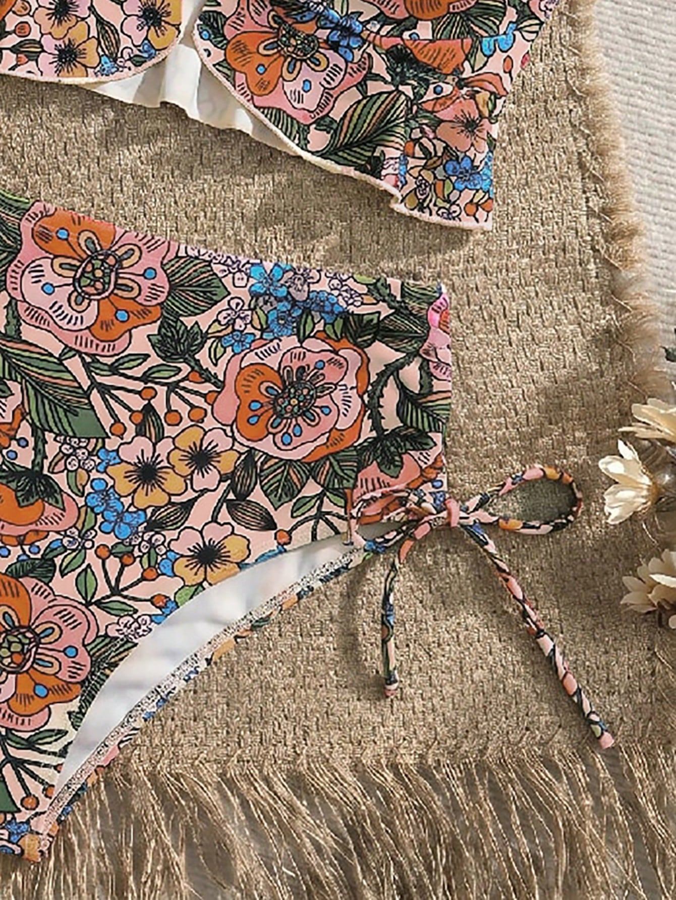 Swim Vcay Women's Summer Beach Holiday Tropical Floral Ruffle Sexy Camisole Bikini Top