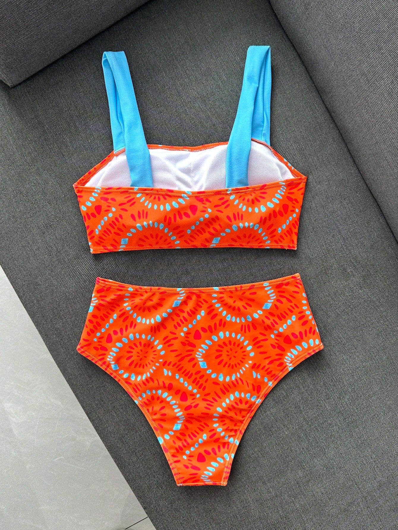 Swim Vcay Women's Summer Sexy Thick Shoulder Strap Tight Random Print High Waist Bikini Two Pieces Swimsuit, Casual Vacation Beach Wear