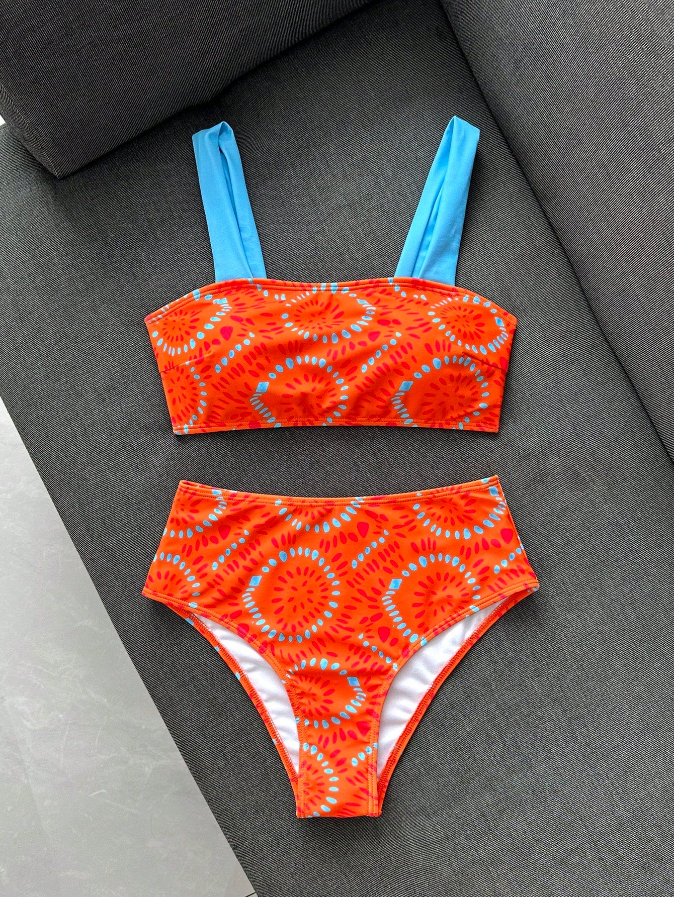 Swim Vcay Women's Summer Sexy Thick Shoulder Strap Tight Random Print High Waist Bikini Two Pieces Swimsuit, Casual Vacation Beach Wear