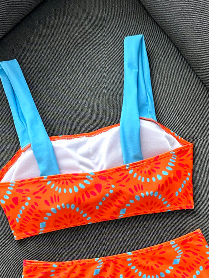 Swim Vcay Women's Summer Sexy Thick Shoulder Strap Tight Random Print High Waist Bikini Two Pieces Swimsuit, Casual Vacation Beach Wear