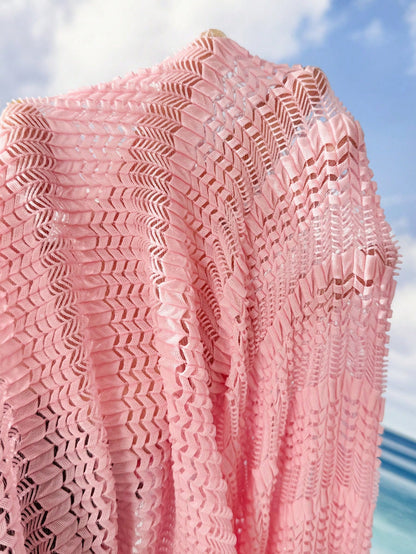 Swim Women Pink Summer Casual Beach Holiday Vacation Textured Fabric High Stretch Hollow Out Bodycon Dress One-Piece Swimsuit Cover Up
