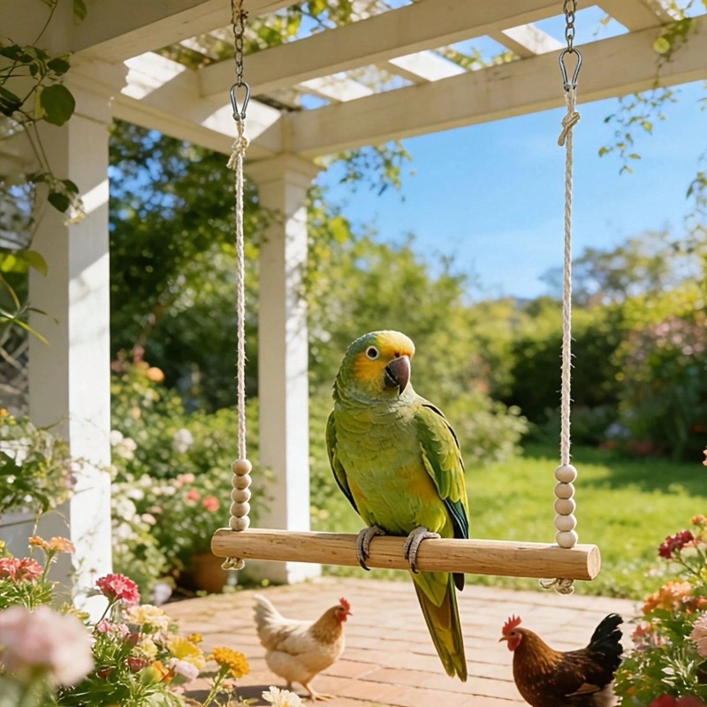 Swing For Medium And Large Parrots, Bird Perches, Chicken Perches, Pine Wood Sticks, Claw Grinding Wooden Beads, Pet Rooster And Chicken Resting Stand