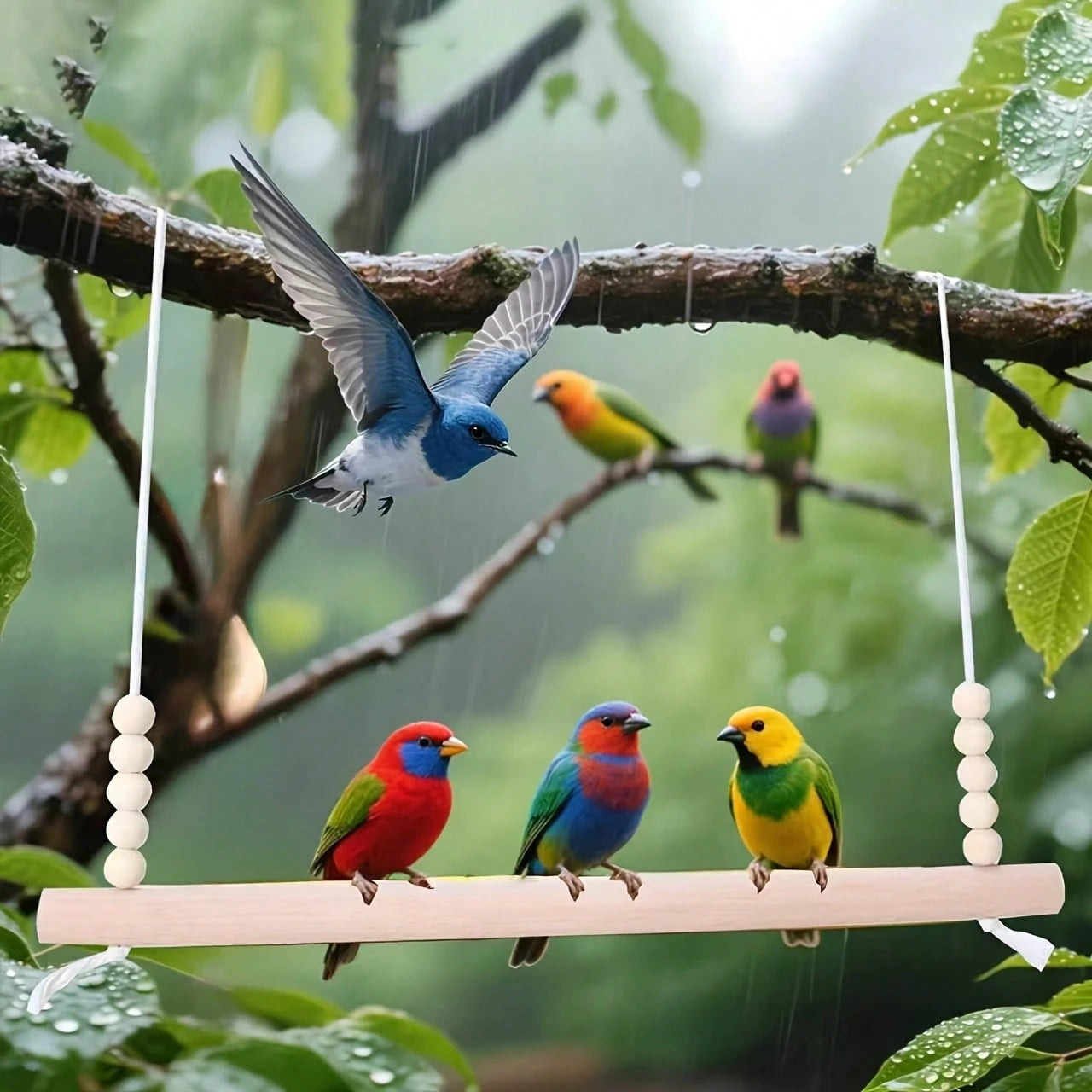 Swing For Medium And Large Parrots, Bird Perches, Chicken Perches, Pine Wood Sticks, Claw Grinding Wooden Beads, Pet Rooster And Chicken Resting Stand