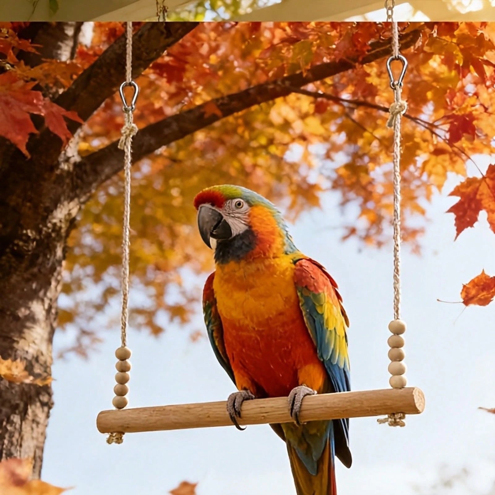 Swing For Medium And Large Parrots, Bird Perches, Chicken Perches, Pine Wood Sticks, Claw Grinding Wooden Beads, Pet Rooster And Chicken Resting Stand