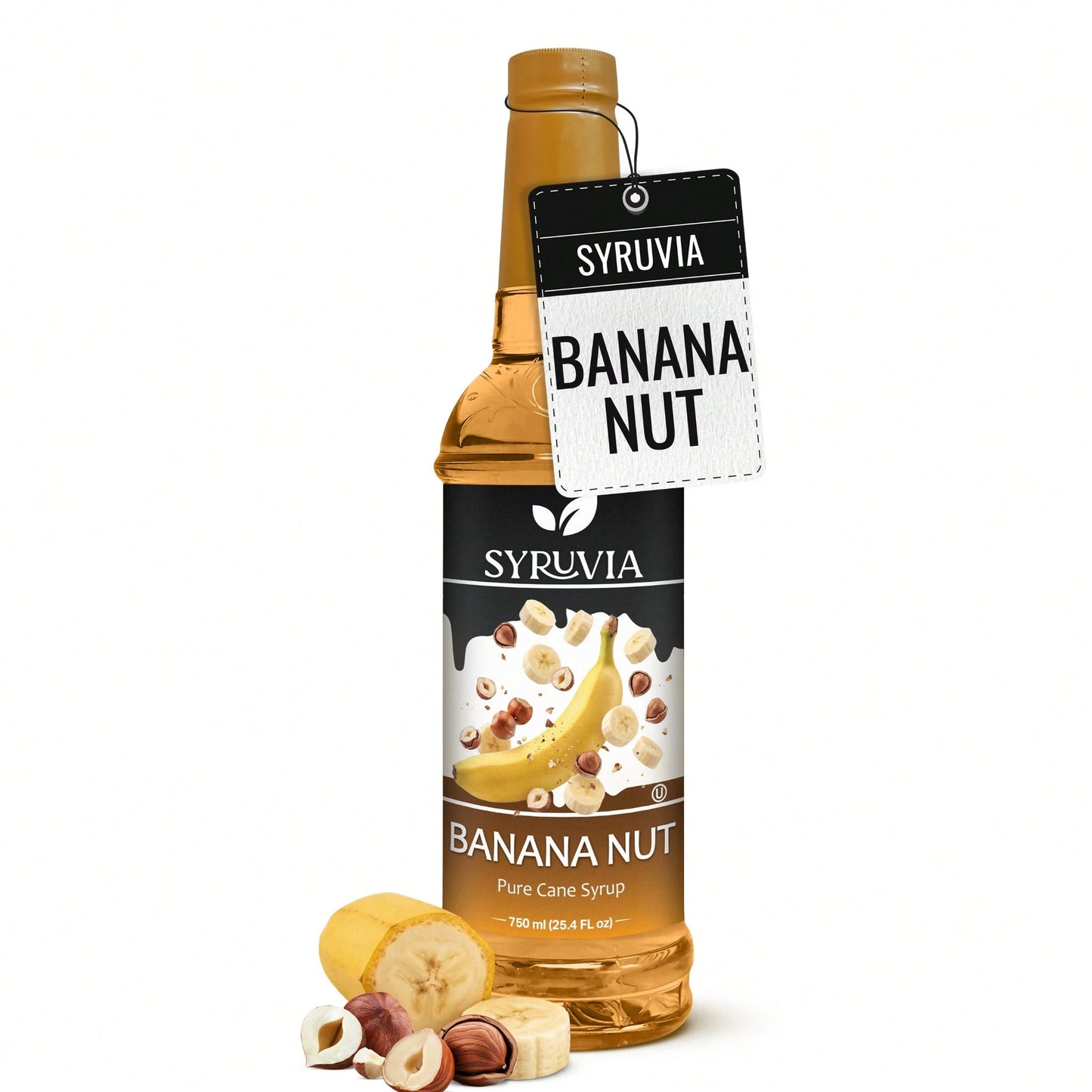 Syruvia Banana Nut Flavored Syrup- 25.4 Fl Oz Premium Flavoring Syrup- Kosher, Gluten Free, Perfect For Drinks, Soda, Shakes, Cocktails, Desserts And More.