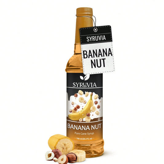 Syruvia Banana Nut Flavored Syrup- 25.4 Fl Oz Premium Flavoring Syrup- Kosher, Gluten Free, Perfect For Drinks, Soda, Shakes, Cocktails, Desserts And More.