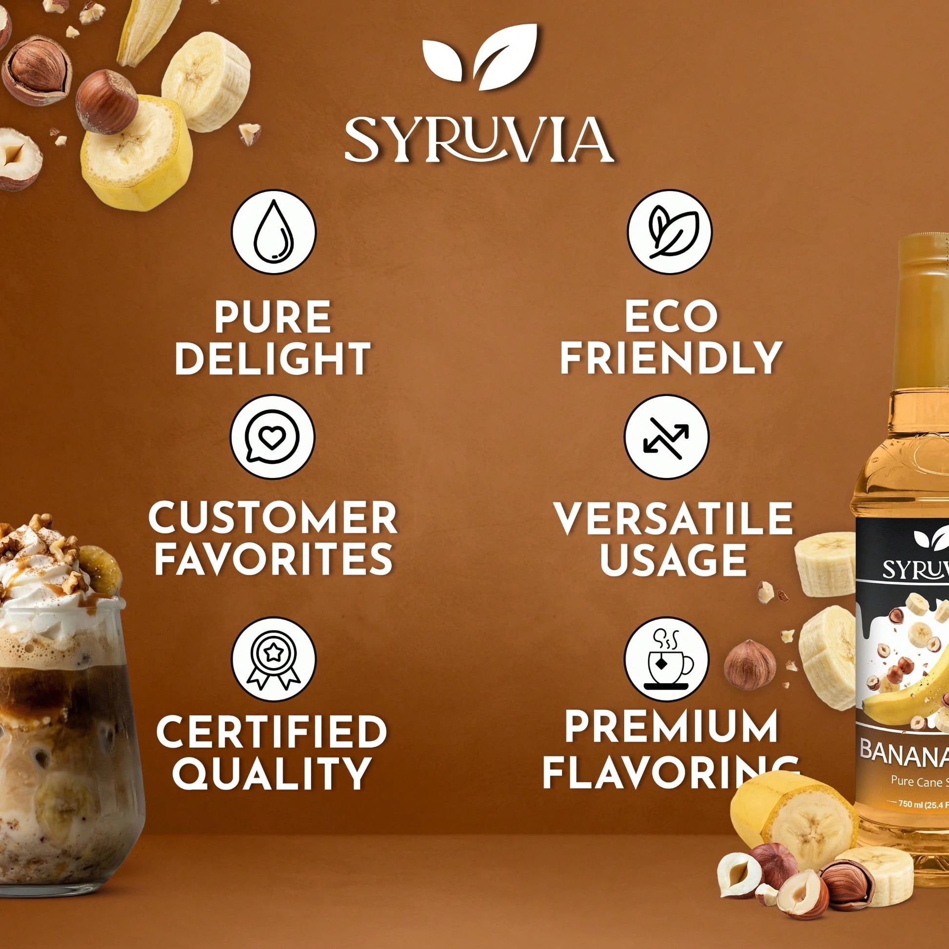 Syruvia Banana Nut Flavored Syrup- 25.4 Fl Oz Premium Flavoring Syrup- Kosher, Gluten Free, Perfect For Drinks, Soda, Shakes, Cocktails, Desserts And More.