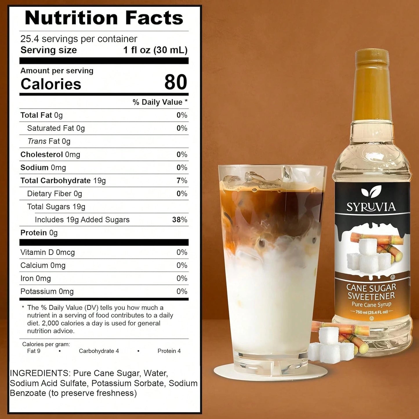 Syruvia Cane Sugar Sweetener Coffee Syrup- 25.4 Fl Oz. Premium Coffee Flavoring Syrup. Kosher And Gluten-Free. Perfect For Enhancing Drinks, Sodas, Shakes, Desserts, And More.