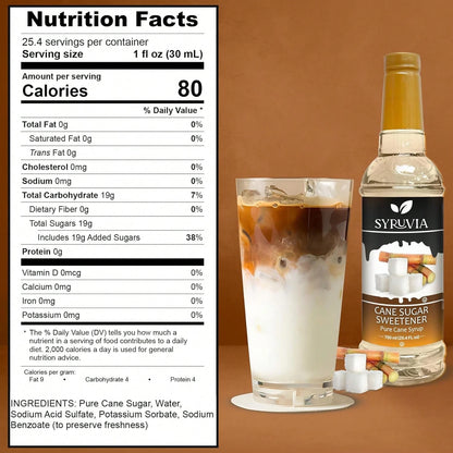 Syruvia Cane Sugar Sweetener Coffee Syrup- 25.4 Fl Oz. Premium Coffee Flavoring Syrup. Kosher And Gluten-Free. Perfect For Enhancing Drinks, Sodas, Shakes, Desserts, And More.