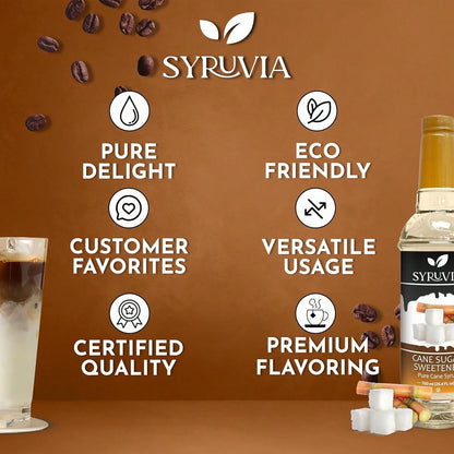 Syruvia Cane Sugar Sweetener Coffee Syrup- 25.4 Fl Oz. Premium Coffee Flavoring Syrup. Kosher And Gluten-Free. Perfect For Enhancing Drinks, Sodas, Shakes, Desserts, And More.