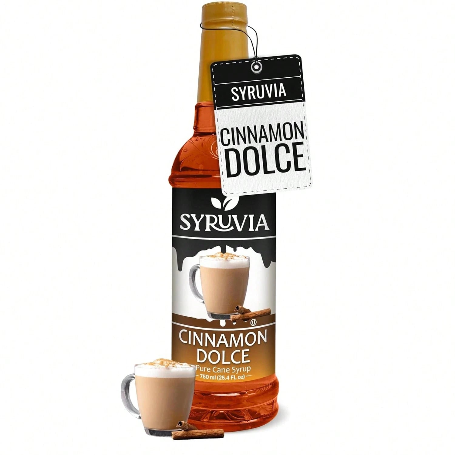 Syruvia Cinnamon Dolce Coffee Syrup- 25.4 Fl Oz. Premium Coffee Flavoring Syrup. Kosher, And Gluten-Free. Perfect For Enhancing Drinks, Sodas, Shakes, Desserts, And More.
